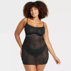 Auden Rhinestone Lingerie Black Mesh Dress Size XL